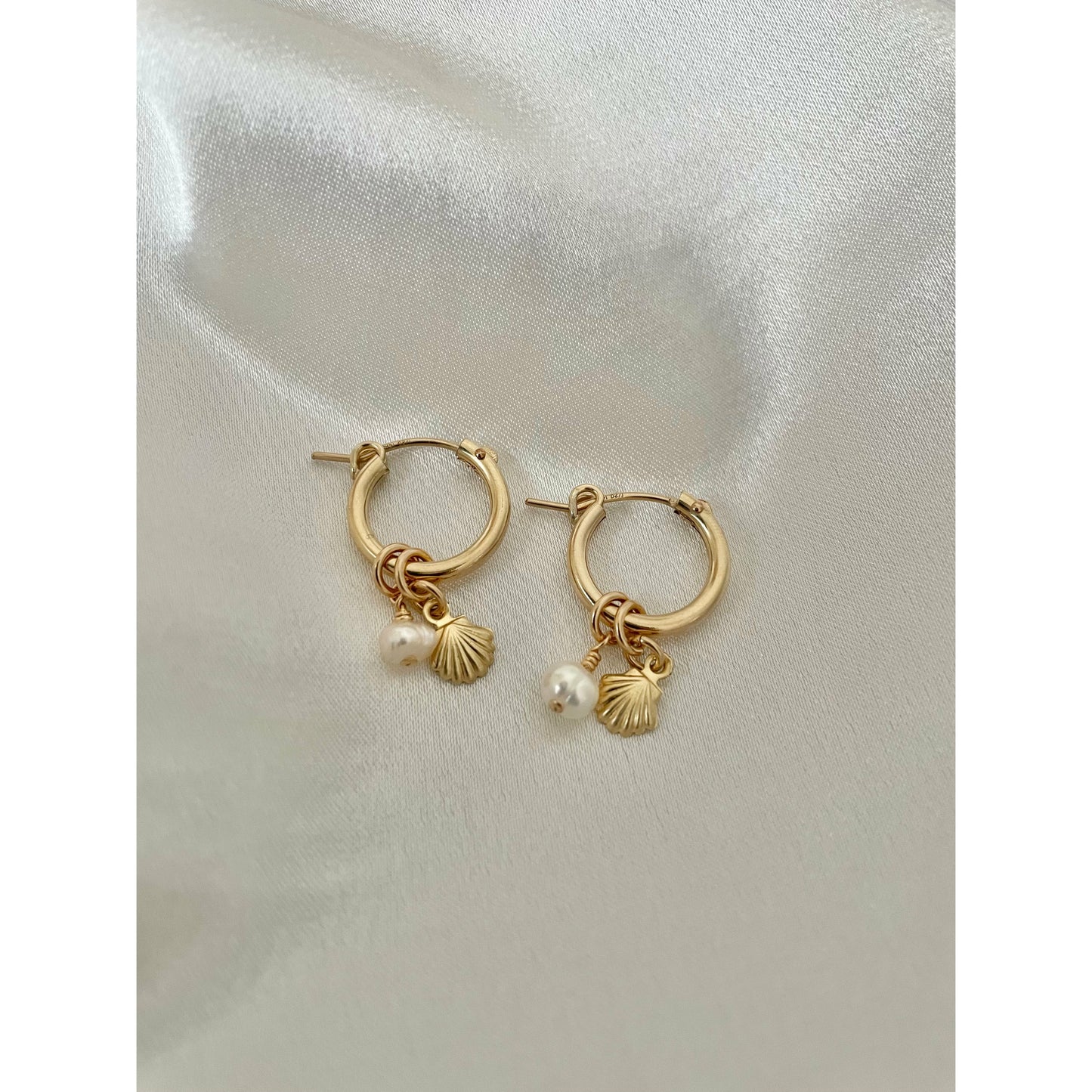 Shell + pearl hoop earrings