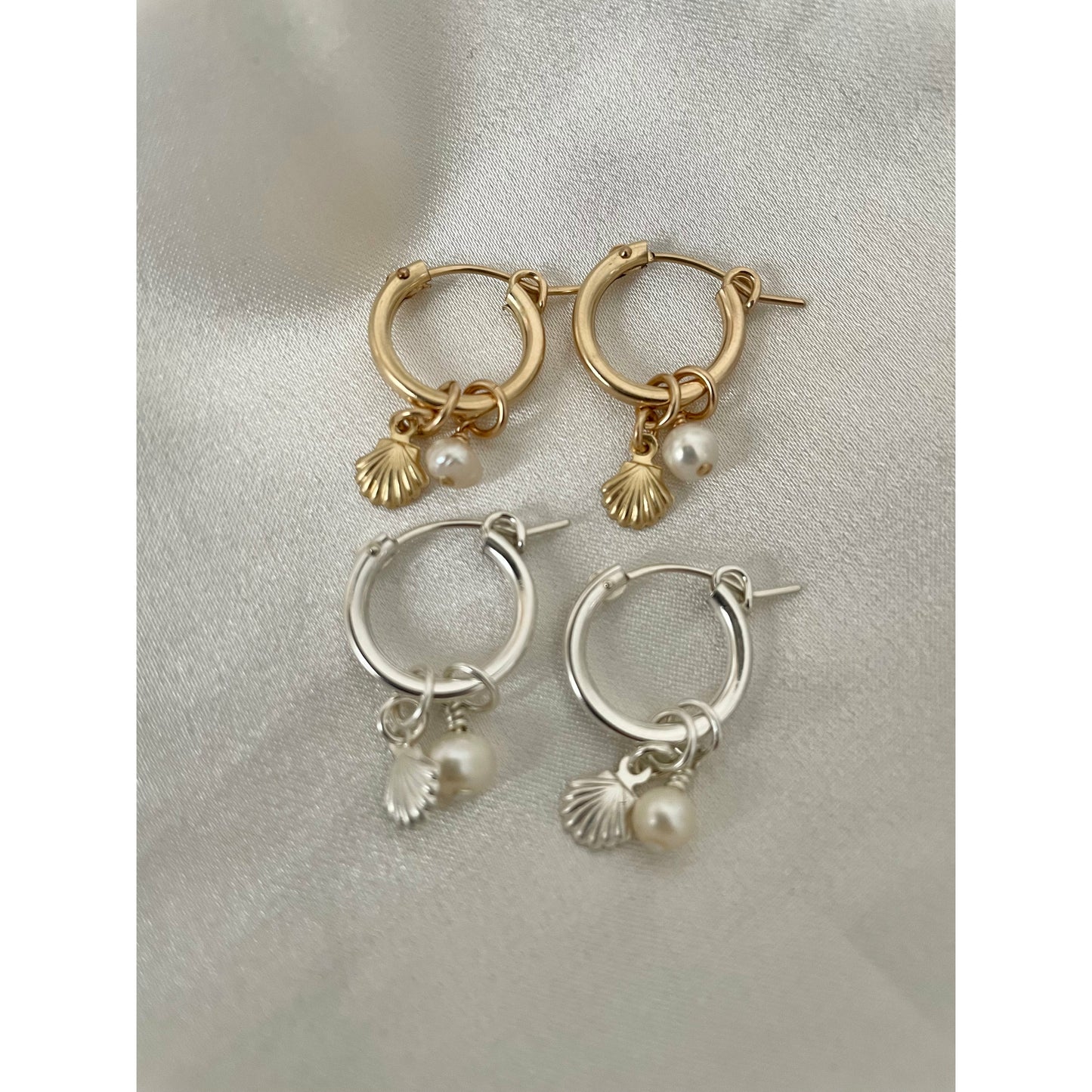 Shell + pearl hoop earrings