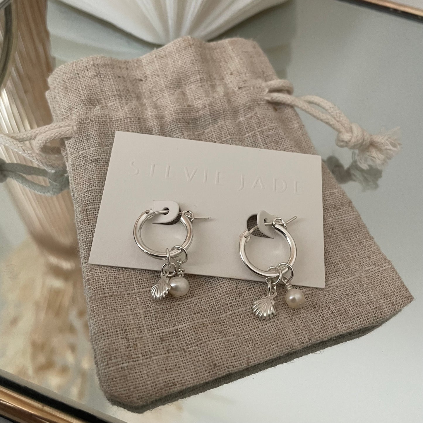 Shell + pearl hoop earrings