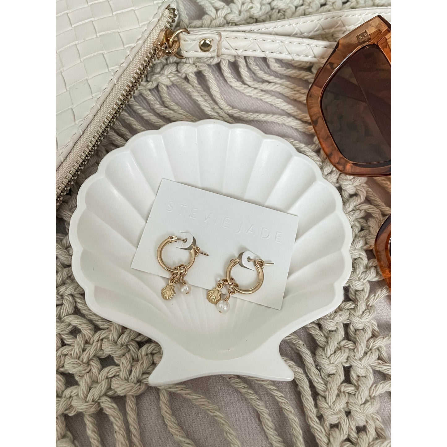 Shell + pearl hoop earrings