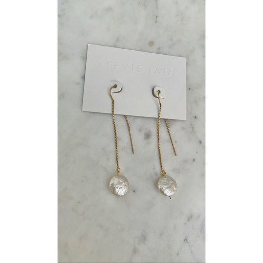 Threader drop pearl earrings