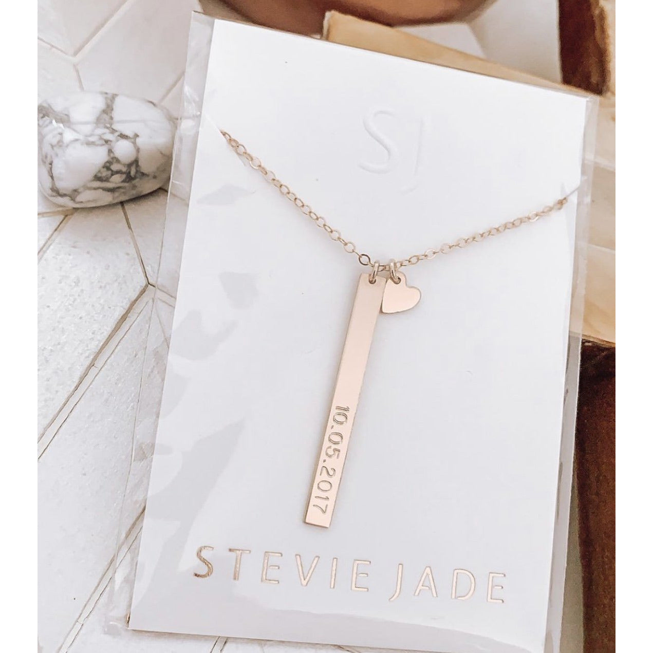 Personalised Vertical Bar Necklace with Heart