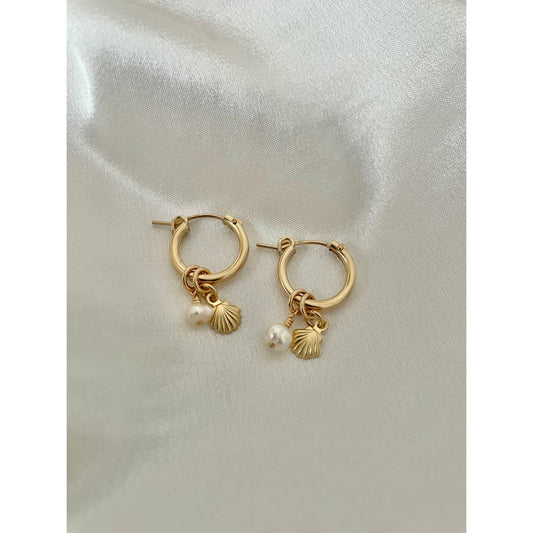 Shell + pearl hoop earrings