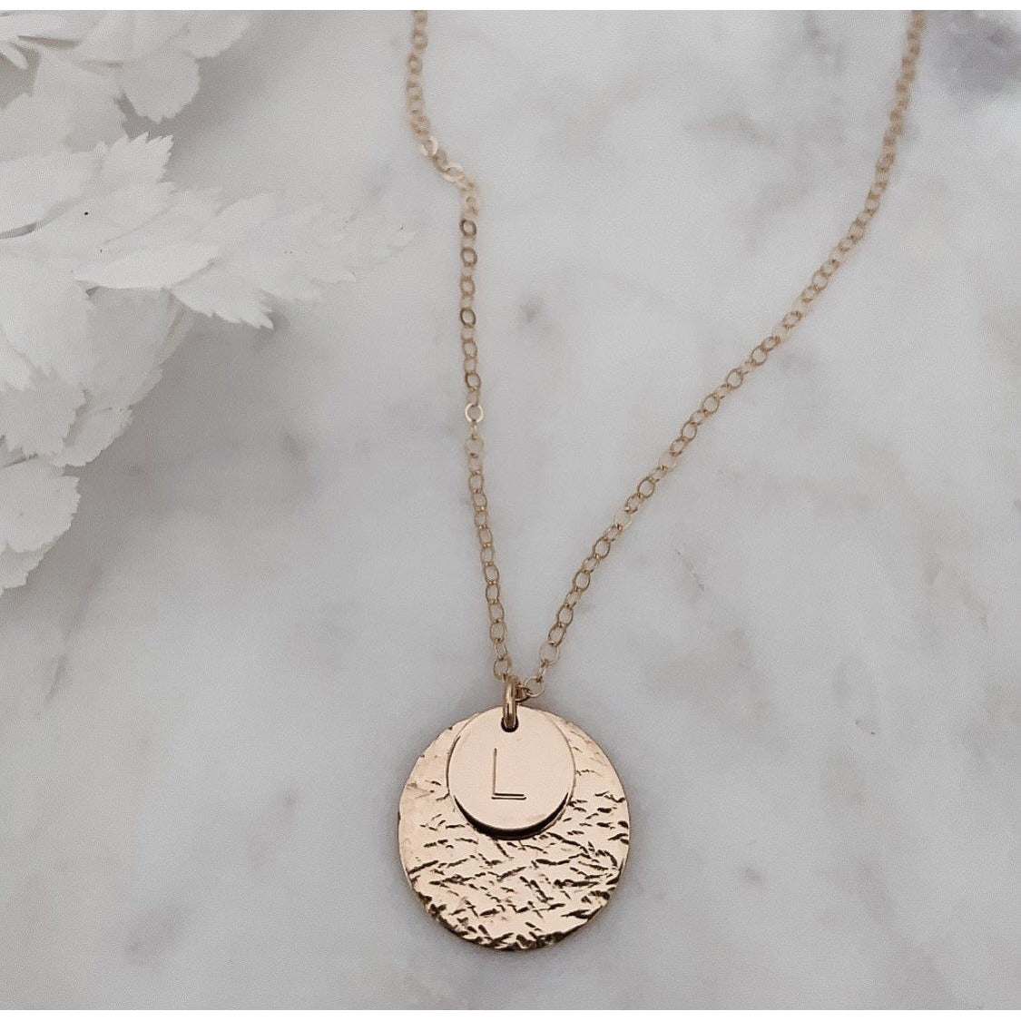 Textured Disc with Initial Necklace